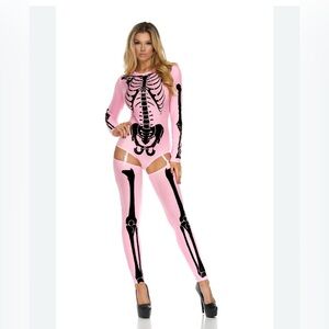 Dolls kill foreplay Skeleton Costume Garters Thigh High Stockings Pink